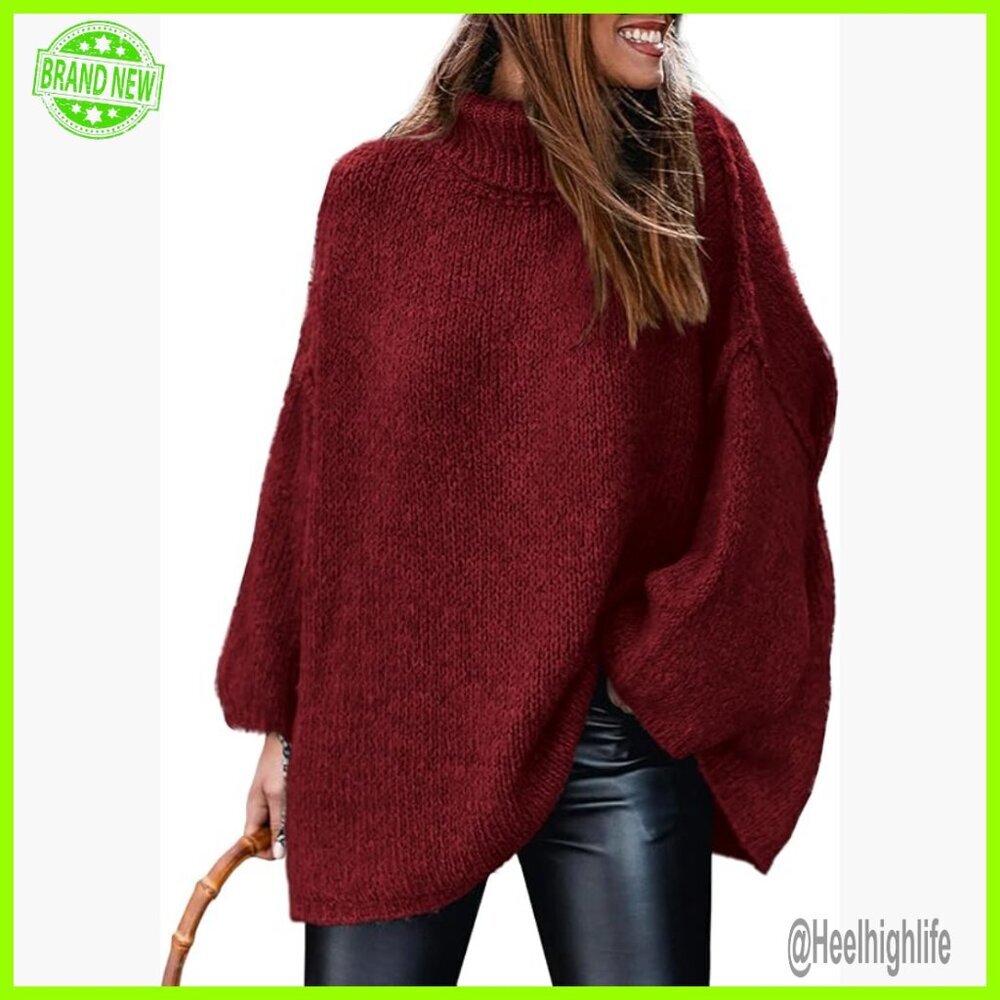 Chunky Knit Turtleneck Pullover Sweater Long Sleeve Loose Fit Winter